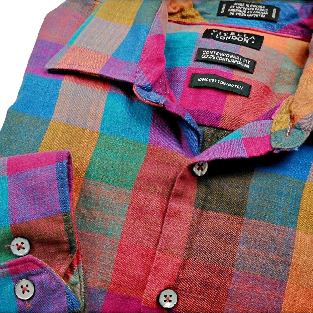 Viyella London Contemporary Fit Colorful Plaid Cotton L/S Button Down Canada